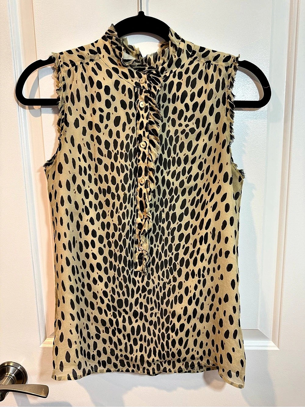 J.Crew Natasha Wildcat Leopard Silk Blouse Animal Print Ruffle Blouse in Brown
